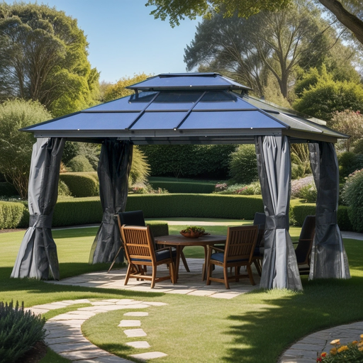 3.6 x 3(m) Polycarbonate Hardtop Gazebo with Double-Tier Roof and Aluminium Frame, Netting and Curtains - Black/Grey - Outsunny - Green4Life