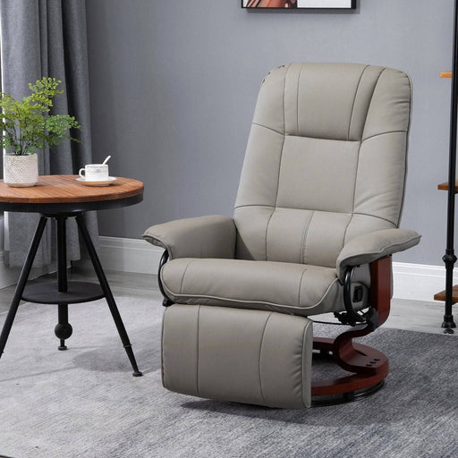 Faux Leather Recliner Armchair with Footrest - Grey - Green4Life