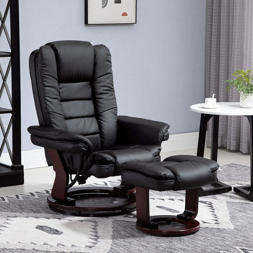 Recliner Chair and Footrest Set with PU Leather Upholstery & Swivel Wooden Base - Black - Green4Life