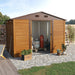 Outsunny 6.3 x 9.1 ft Steel Wood Effect Garden Shed with Foundation - Brown - Green4Life