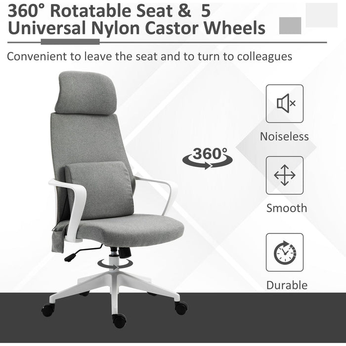 Vinsetto 2-Points Massage Office Chair with Adjustable Headrest, Swivel Wheels & Tilt Function - Grey - Green4Life