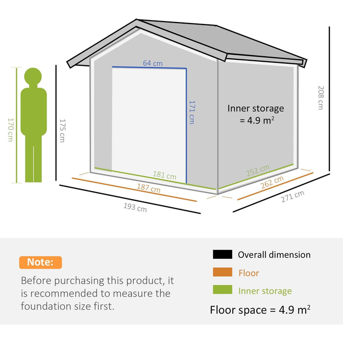 Outsunny 9FT x 6FT Galvanizsed Metal Garden Shed with Sloped Roof, Lockable Door - White/Green - Green4Life