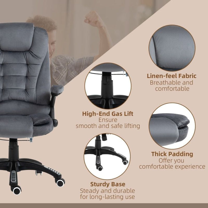 Vinsetto Velvet-Feel Office Chair with Six Massage Points - Grey - Green4Life