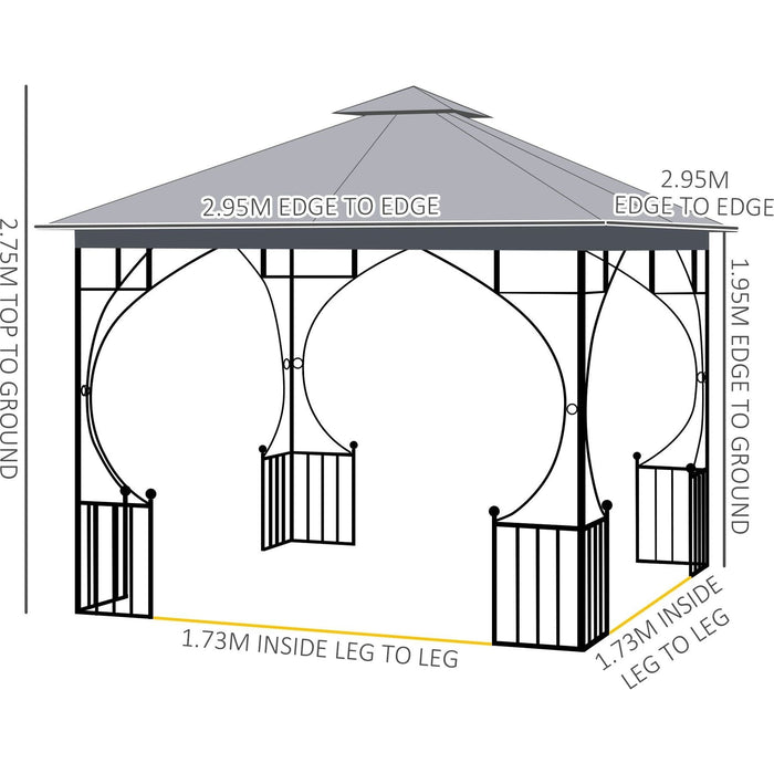 Outsunny Light Grey 3x3m Gazebo with 2-Tier Roof Canopy and Steel Frame - Green4Life