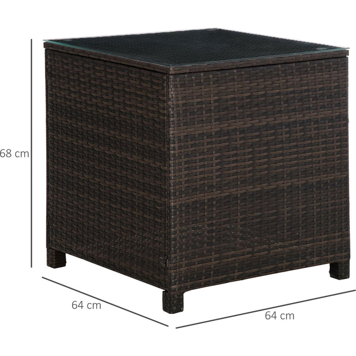 Outsunny Rattan Side Table with Tempered Glass Top - Brown - Green4Life