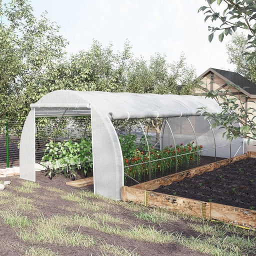 Outsunny 6 x 3 x 2 m Polytunnel Greenhouse with Steel Frame, Reinforced Cover, Zippered Door & 8 Windows - White - Green4Life