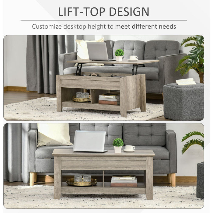 HOMCOM Lift Tabletop Coffee Table with Hidden Storage Compartment & Open Shelves - Oak Effect - Green4Life