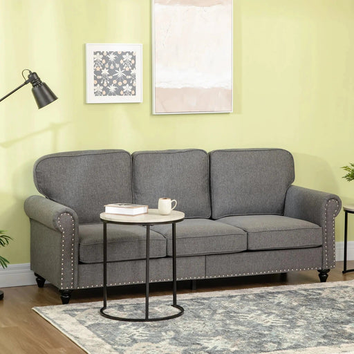 Three-Seater Studded Edge Sofa - Grey - Green4Life