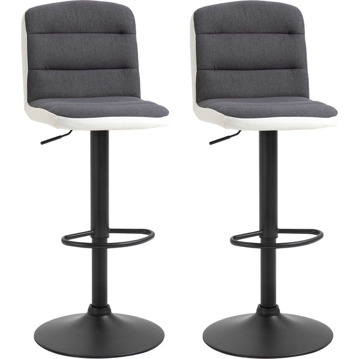 Set of 2 Fabric Upholstered Bar Chairs with Height Adjustment, 360° Swivel, Backrest & Footrest - Dark Grey - Green4Life