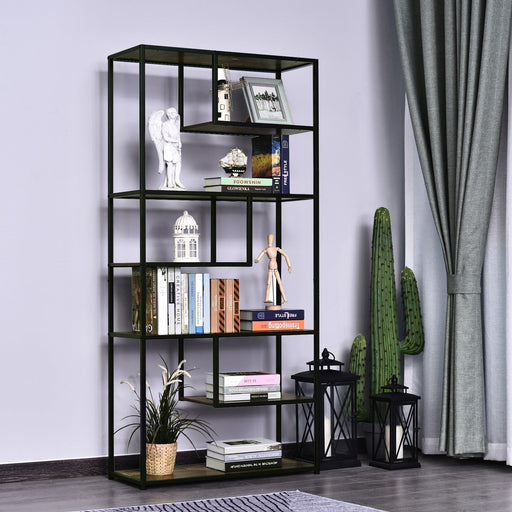 Industrial Style 6-Tier Bookcase Organiser - Rustic Brown/Black - Green4Life