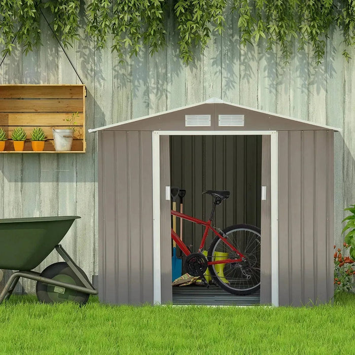 Outsunny 7 x 4 ft Lockable Metal Garden Shed with Air Vents - Grey - Green4Life