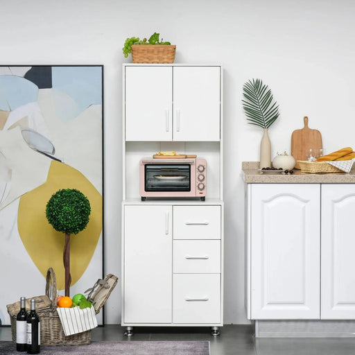 Modern Kitchen Cupboard with Storage Cabinets, 3 Drawers and Open Countertop - White - Green4Life