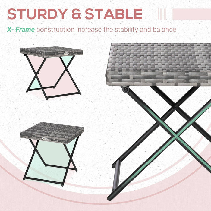 Outsunny Compact Charm Folding Rattan Table - Grey - Green4Life