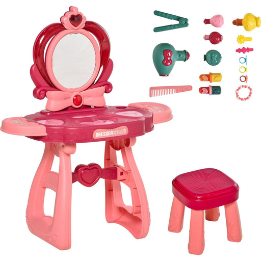 Childrens 36 Pcs Beauty Dressing Table & Stool - Pink - Green4Life