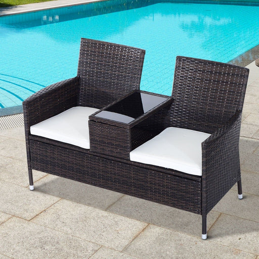 Outsunny Elegant Brown Wicker Companion Seat with Cushions - Green4Life