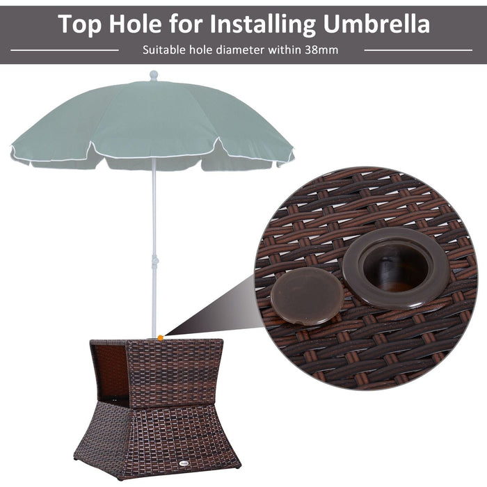 Outsunny Brown Wicker Bistro Table with Umbrella Hole and Storage - Green4Life