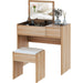 Dressing Table with Drawer, Flip-up Mirror and Cushioned Stool - Natural - Green4Life