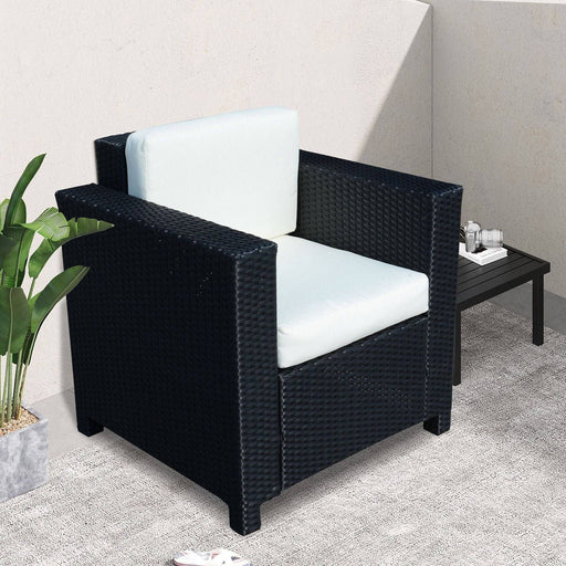 1 Seater Rattan Armchair with Fire Resistant Cushion - Black - Outsunny - Green4Life