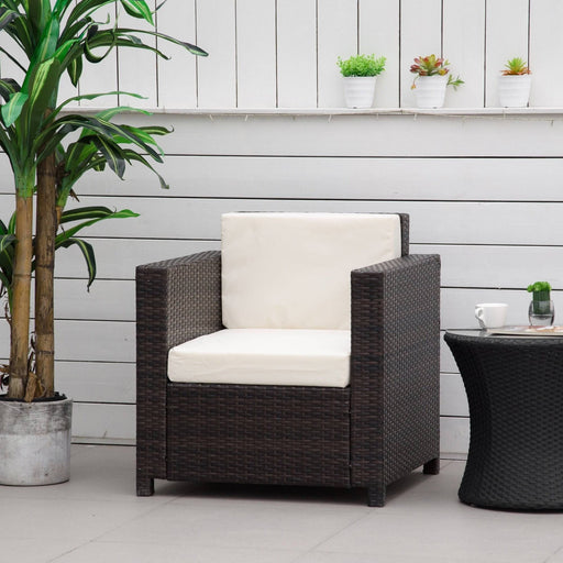 1 Seater Rattan Armchair with Fire Resistant Cushion - Brown - Outsunny - Green4Life