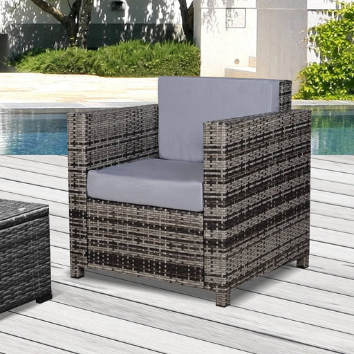 1 Seater Rattan Garden Chair All-Weather Wicker Weave Single Sofa Armchair with Fire Resistant Cushion - Grey - Outsunny - Green4Life