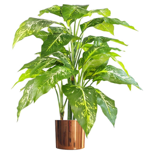 100cm Large Fox’s Aglaonema (Spotted Evergreen) Tree Artificial Plant with Copper Metal Planter - Green4Life