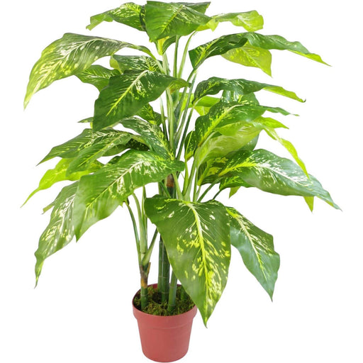 100cm Large Fox’s Aglaonema (Spotted Evergreen) Tree Artificial Plant with Copper Metal Planter - Green4Life