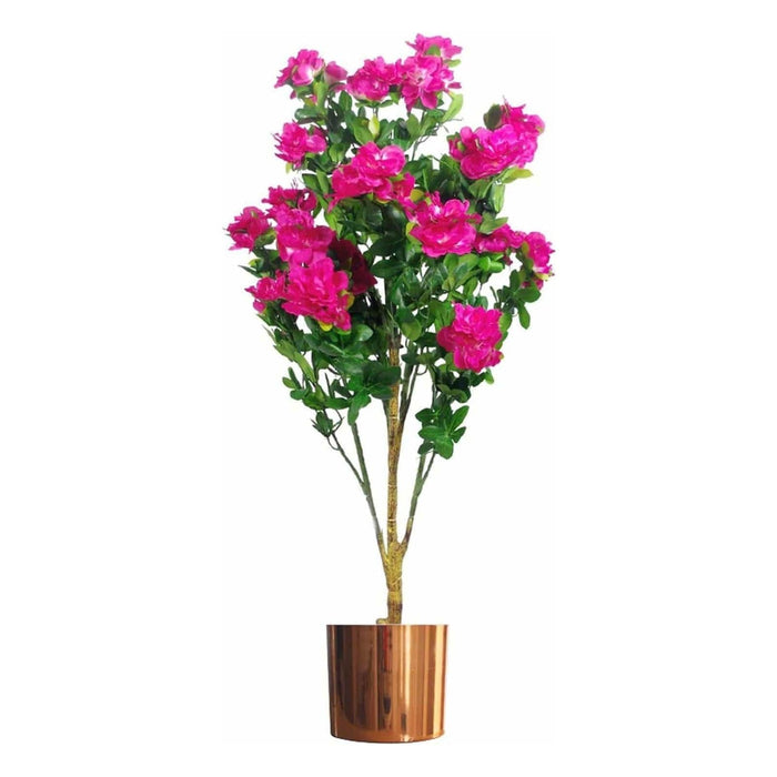 100cm Premium Artificial Azalea Pink Flowers Potted Plant with Copper Metal Planter - Green4Life
