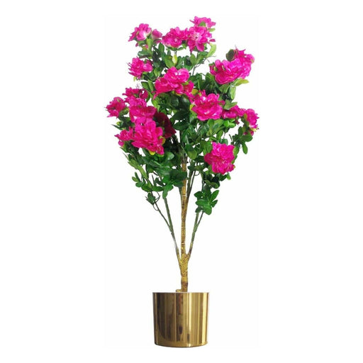 100cm Premium Artificial Azalea Pink Flowers Potted Plant with Gold Metal Planter - Green4Life