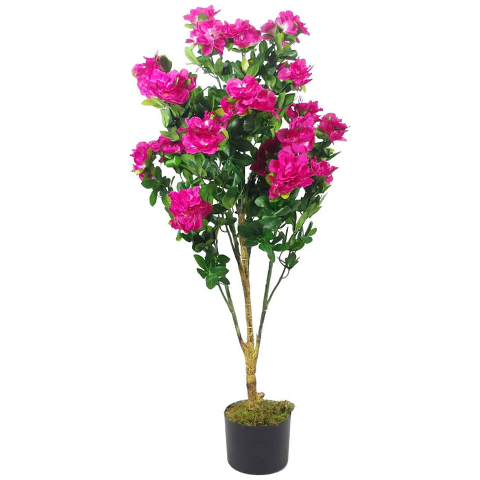 100cm Premium Artificial Azalea Pink Flowers Potted Plant with Silver Metal Planter - Green4Life