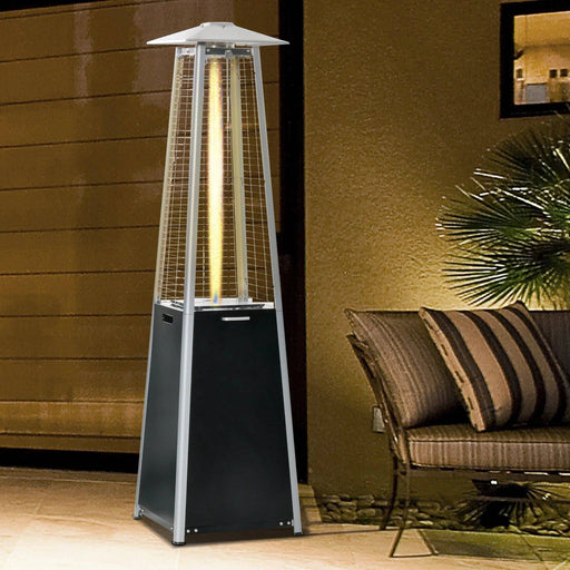11.2KW Patio Gas Tower Heater with Wheels, Dust Cover, Regulator and Hose, 50 x 50 x 190cm - Black - Outsunny - Green4Life