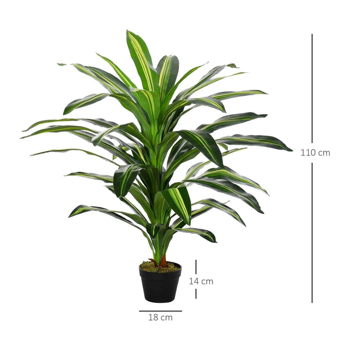 110cm Artificial Dracaena Tree Decorative Plant 40 Leaves with Pot - Outsunny - Green4Life