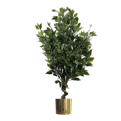 110cm Artificial Evergreen Ficus Tree Gold Planter - Green4Life