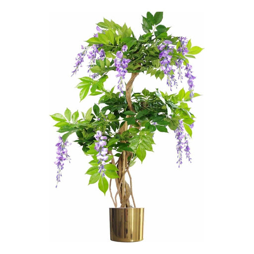 110cm Artificial Purple Wisteria Tree with Gold Metal Planter - Green4Life