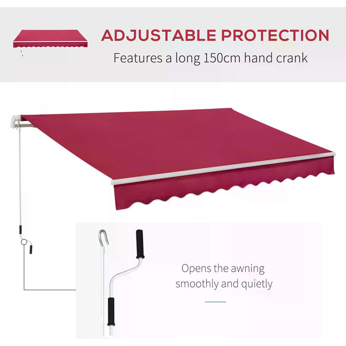 3.5x2.5m Manual Retractable Awning - Rich Burgundy - Outsunny - Green4Life