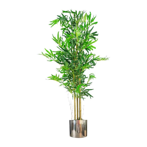 120cm (4ft) Natural Look Artificial Bamboo Plants Trees with Silver Metal Planter - Green4Life