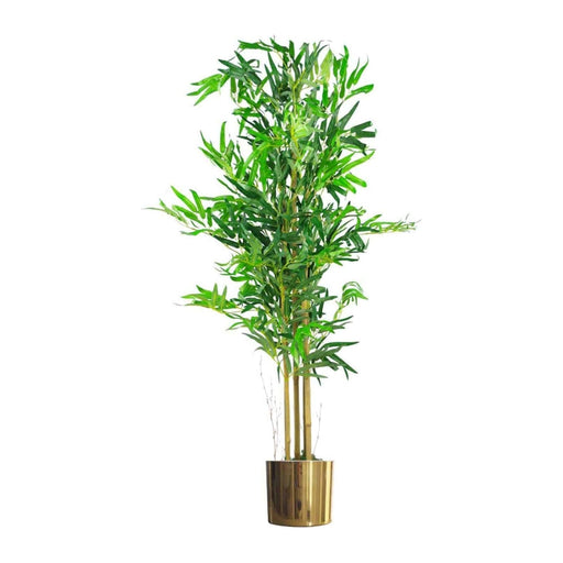 120cm Bamboo Artificial Tree with Gold Metal Planter - Green4Life
