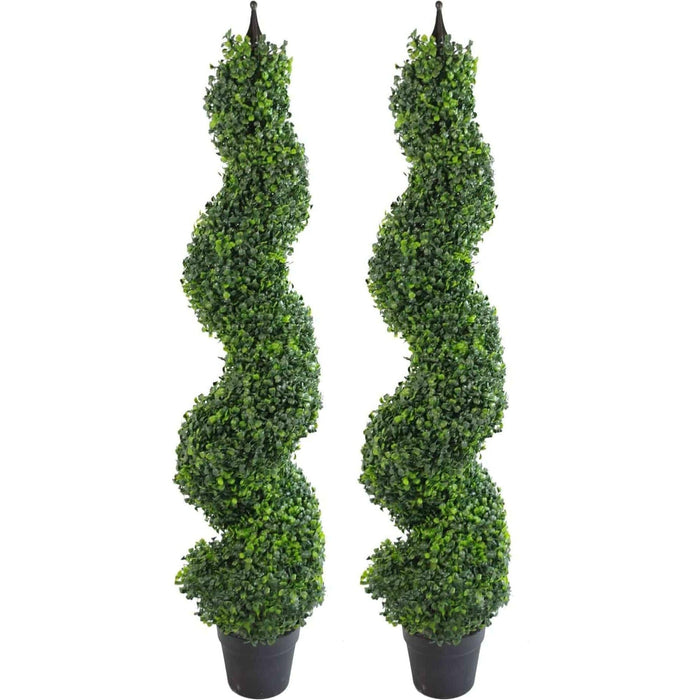 120cm Boxwood Tower Artificial Topiary Tree Spiral with Metal Top - Green4Life