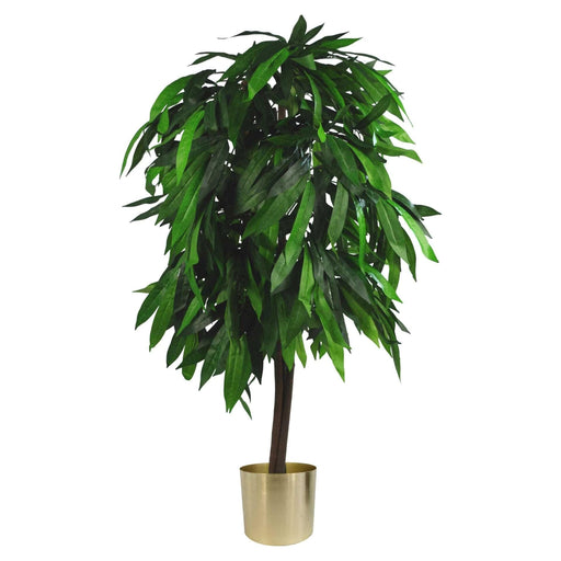 120cm Large Artificial Mango Tree Plant with Gold Metal Planter - Green4Life