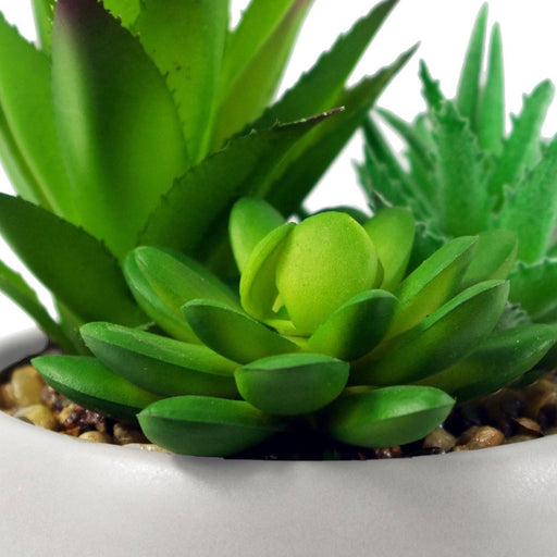 12cm Ceramic Pebble White Planter with Three Artificial Succulent Plants - Green4Life