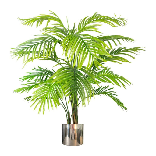 130cm Artificial Areca Palm Tree - Extra Large With Silver Metal Planter - Green4Life