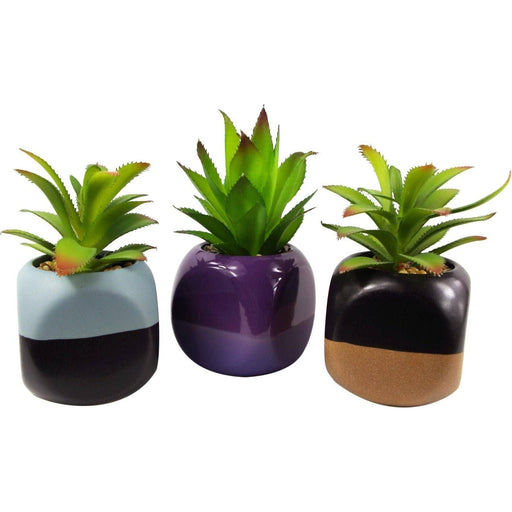 13cm Set of Three Mini Ceramic Cube Planters with Artificial Succulent Plants - Green4Life