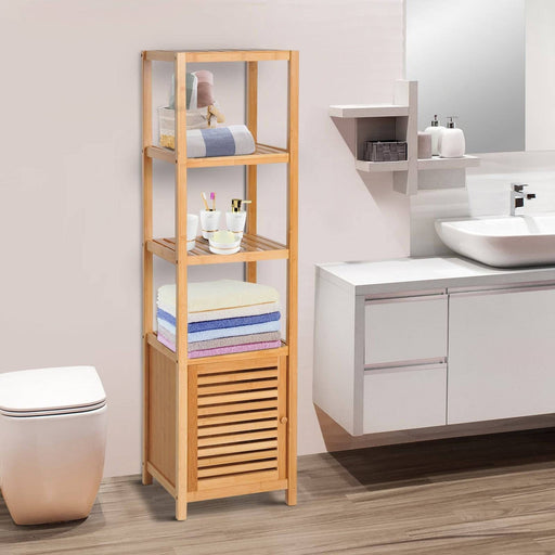 140cm Bathroom Cabinet with 3 Shelves and a Cupboard - Natural - Green4Life