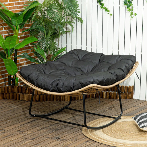 Luxurious Patio Rattan Rocking Chair with Thick Cushion - Black - Outsunny - Green4Life