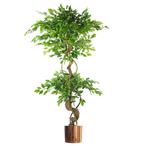 150cm Twisted Trunk Artificial Japanese Fruticosa Ficus Tree Copper Planter - Green4Life
