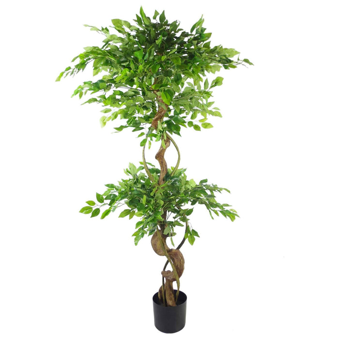 150cm Twisted Trunk Artificial Japanese Fruticosa Ficus Tree Gold Planter - Green4Life