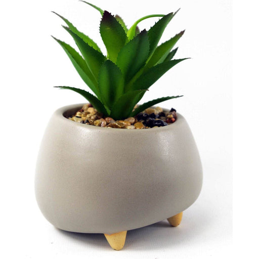 15cm Ceramic Pebble Grey Planter with Artificial Succulent Plant - Green4Life