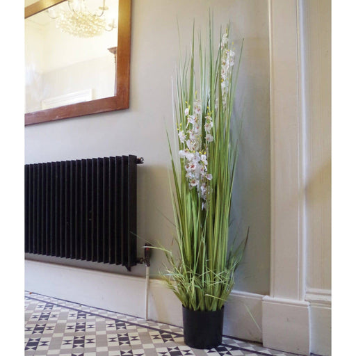 165cm Artificial Grass Plant with White Orchid Flowers - Green4Life