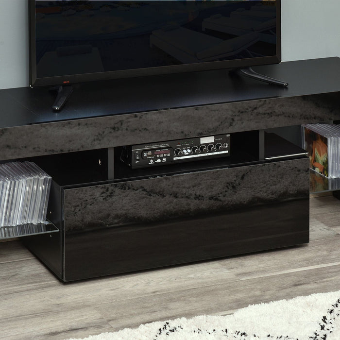 High Gloss Futuristic TV Stand with LED Lights 130W x 35D x 45Hcm - Black - Green4Life