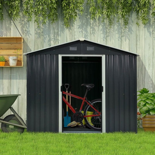 Outsunny 8 x 6ft Garden Storage Shed with Double Doors, Ventilation - Charcoal Grey - Green4Life