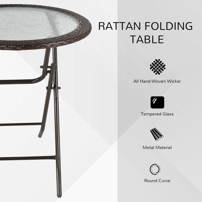 Outsunny Round Folding Table - Tempered Glass with Glass Top - Green4Life